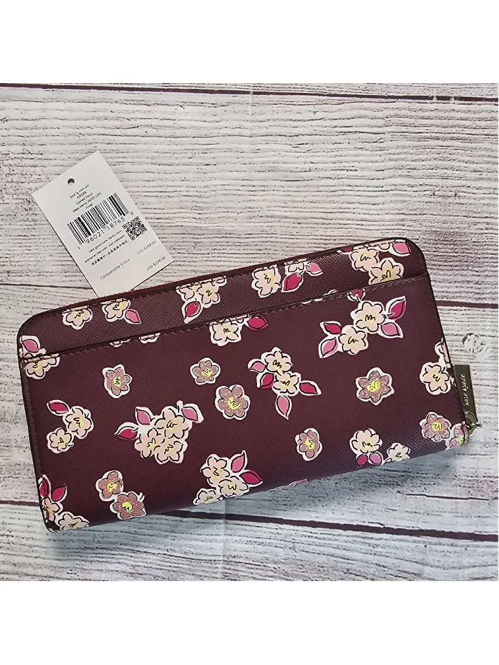 NWT Kate Spade slim continental wallet, frosted floral, deep berry